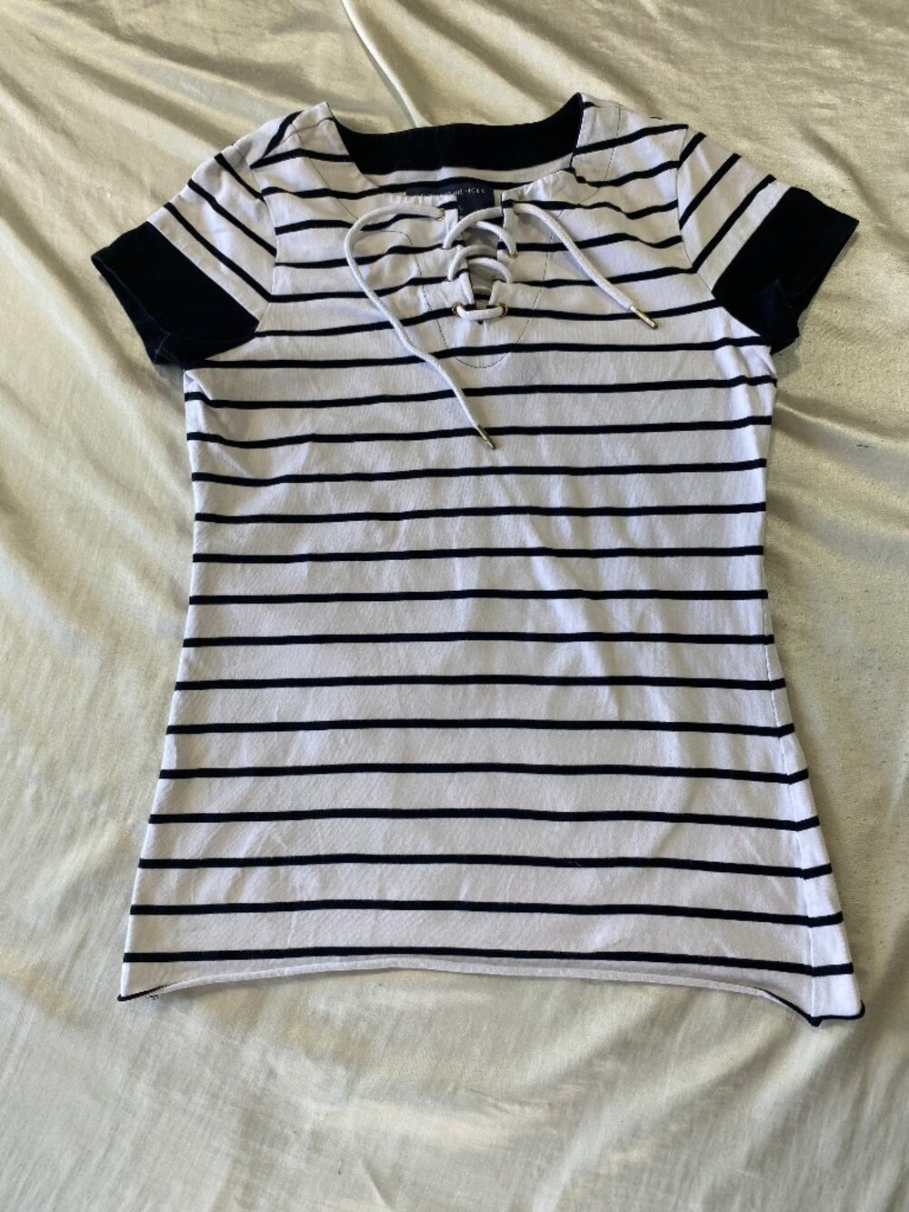 Tommy Hilfiger Striped Lace Up Tee Shirt Top S/P